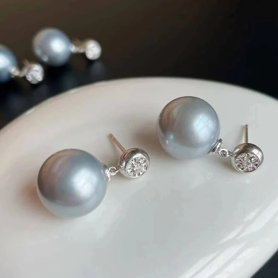 tahitian gray pearl earring with diamonds
