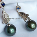Load image into Gallery viewer, white gold 18ct and sapphire pearl earrings
