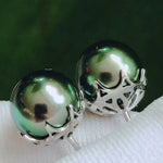Load image into Gallery viewer, 18k white gold Tahitian pearl stud earrings
