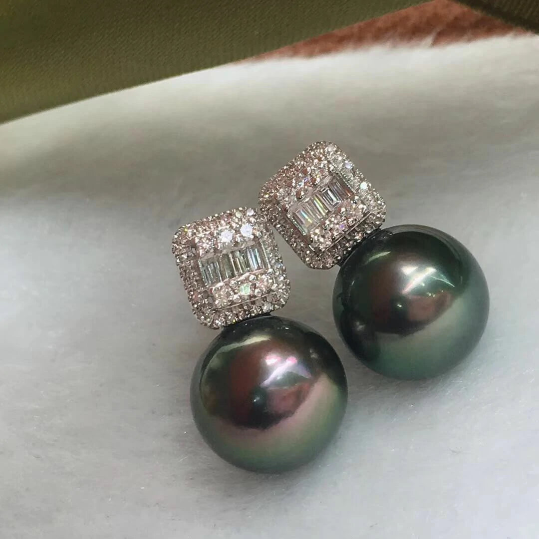 peacock green diamond pearl earrings