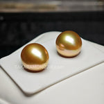 Load image into Gallery viewer, white mother of golden south sea pearl earrings pair
