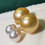 Load image into Gallery viewer, big size golden pearl earrings
