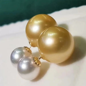 big size golden pearl earrings