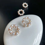 Load image into Gallery viewer, Diamond Cluster Akoya Round Pearl Earrings, 4.0-5.0 mm
