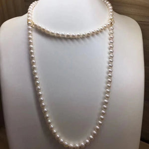 7.0-7.5 mm 32 Inches AAA White Akoya Pearl Necklace with Solid 14-Karat Gold Clasp - takaramonobr