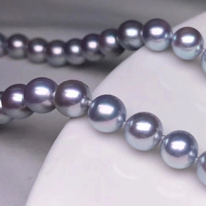 8.0-8.5 mm AAA Silver Blue Akoya Pearl Necklace 24" for Woman - takaramonobr