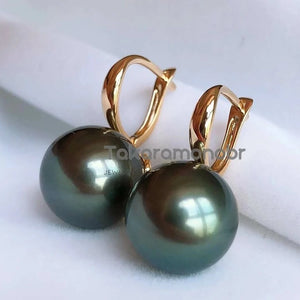 wing 18ct yellow gold blue green clean surface pearl earrings