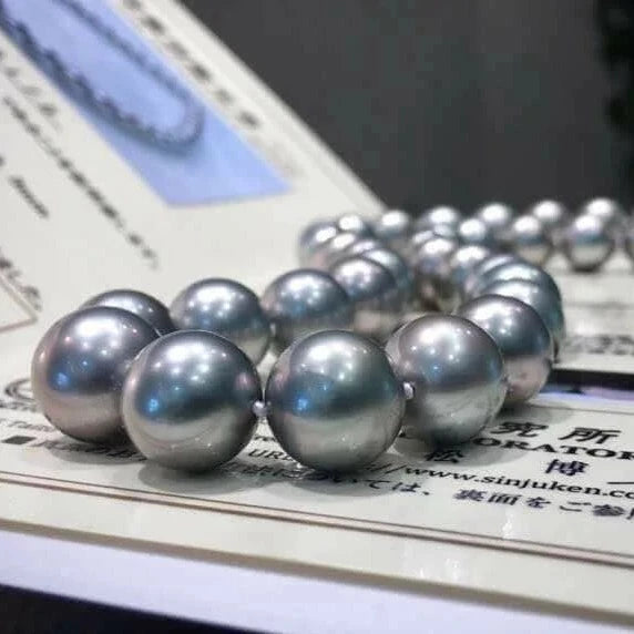 ocean blue tahitian silver pearl choker necklace