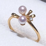 Load image into Gallery viewer, Bowknot Collection 4.0-4.5 mm Japanese Akoya Pearl &amp; Diamond Ring in 18K Yellow Gold - takaramonobr
