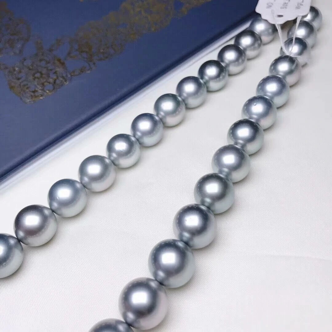 large size silver blue Tahitian pearl necklace