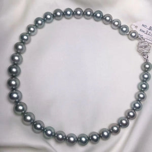 PLATINUM BLACK | 11.0-14.0 mm Silver Blue Round Tahitian South Sea Pearl Necklace | PSL Certificate - takaramonobr