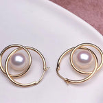 Load image into Gallery viewer, gold pearl hoop earrings

