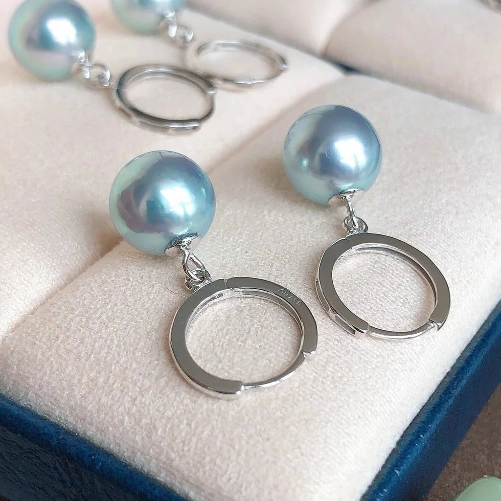 blue round akoya pearl earrings