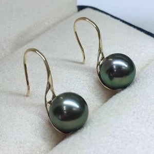 dangle peacock green pearl earrings