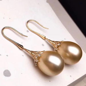 Umbrella Collection 14.0-15.0 mm Golden South Sea Pearl Dangle Earrings - takaramonobr
