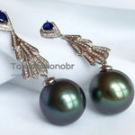 Load image into Gallery viewer, peacock pearl earrings in blue green color
