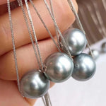 Load image into Gallery viewer, floating pearl necklace/single south sea pearl necklace/one drop pearl pendant silver blue pearl
