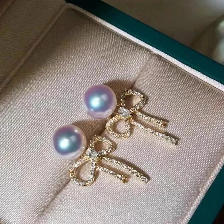 nikimoto akoya pearl earrings 18k gold diamond