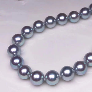 8.0-8.5 mm AAA Silver Blue Akoya Pearl Necklace 24" for Woman - takaramonobr