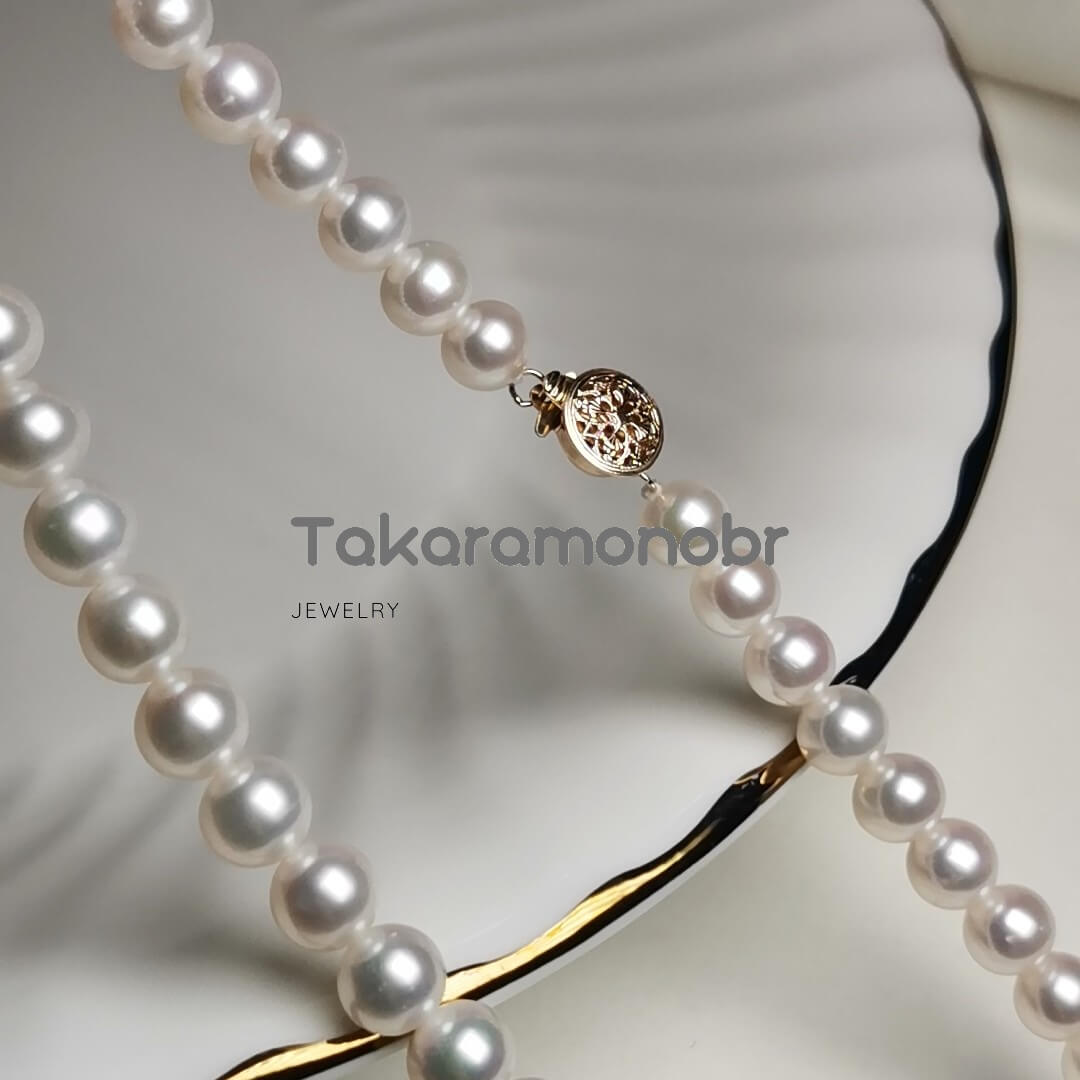 7.0-8.0 mm 16" White Freshadama Freshwater Pearl Necklace - takaramonobr