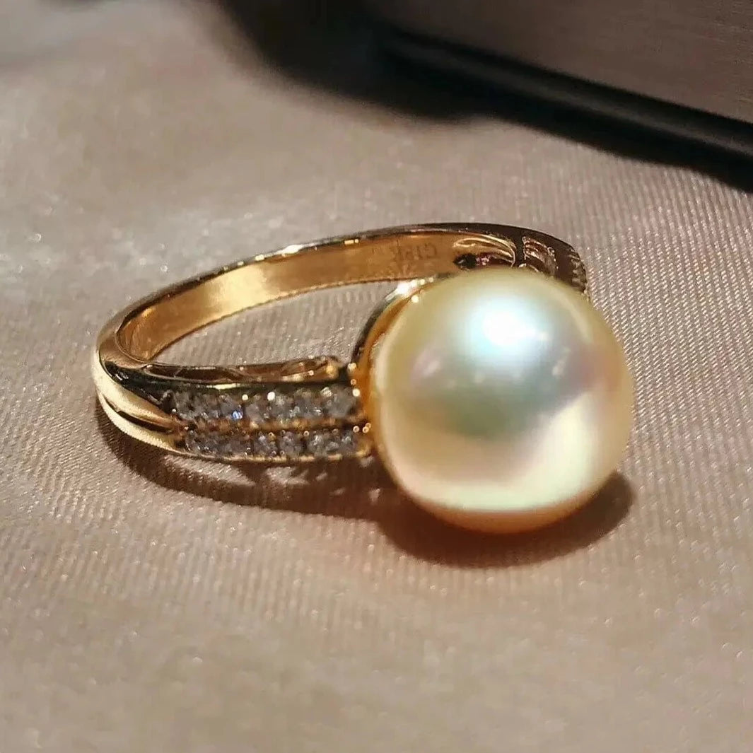 pink green overtones golden south sea pearl ring