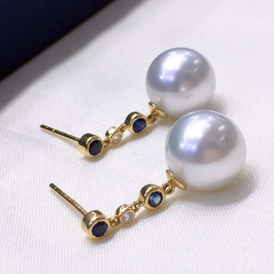golden white south sea pearl studs