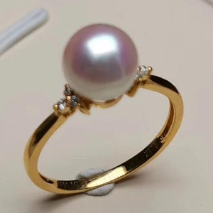 Prim Collection 7.5-8.0 mm Japanese White Akoya Pearl & Diamond Ring - takaramonobr