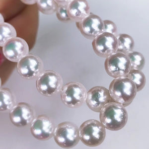 7.5-8.0 mm AAA Double Strand White Akoya Pearl Bracelet 16" for Woman - takaramonobr