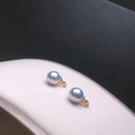 Load image into Gallery viewer, 8.0-8.5mm Blue Akoya Pearl G18k French Vintage Style Pearl Earrings with Diamonds - takaramonobr

