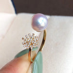 Load image into Gallery viewer, Snowflake  Collection White Akoya Pearl &amp; Diamond Anniversary Ring in 18K Yellow Gold - takaramonobr
