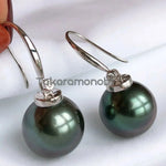Load image into Gallery viewer, blue green pearl dangle earrings
