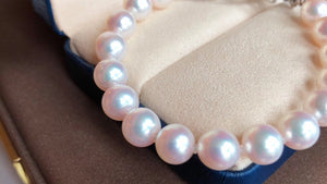7.5-8.0 mm White Akoya Pearl Bracelet & Diamond in 18K Gold Clasp - takaramonobr