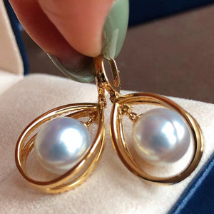 9.0-10.0 mm White South Sea Pearl & Diamond Dangle Earrings Mounted on 18K Gold for Woman - takaramonobr