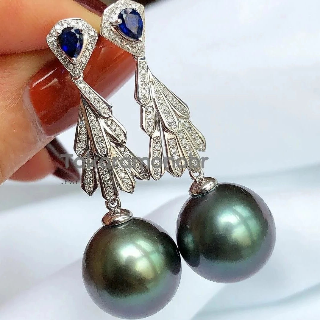 large size tahitian pearl dangle earrings