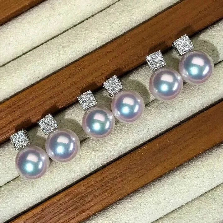 white akoya pearl earrings-8.5-9mm