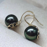 Load image into Gallery viewer, black pearl dangle earrings
