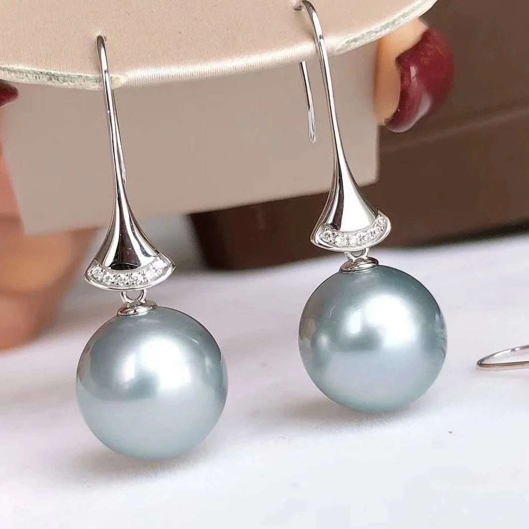 18k gold silver blue tahitian pearl earrings