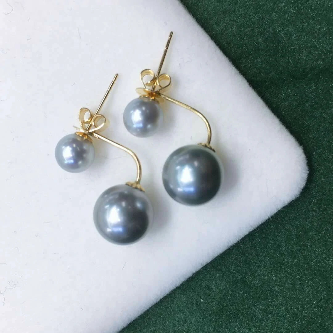 Double Pearls Series two pearl earrings in blue natural color