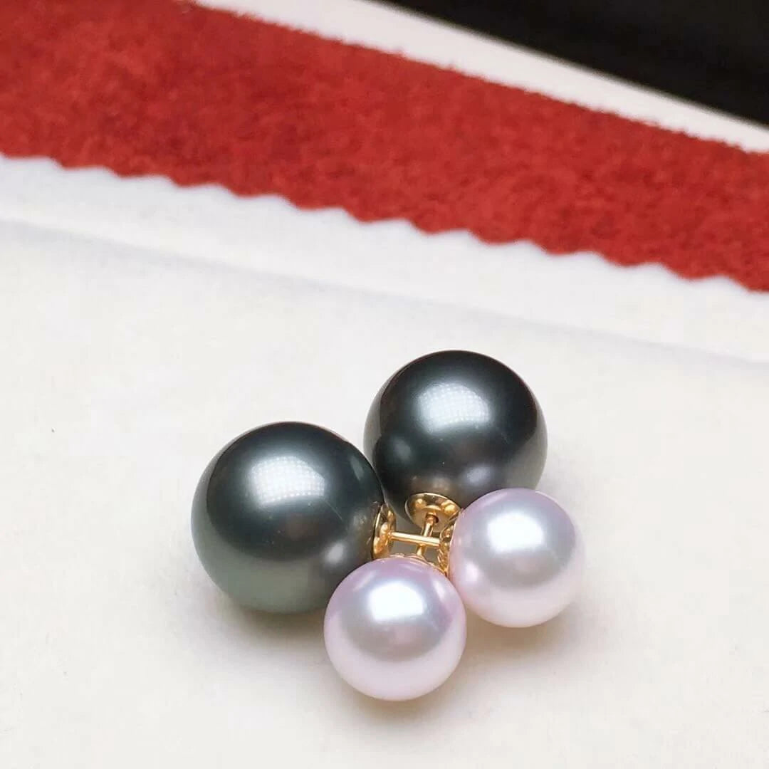 double pearl earrings in 18ct