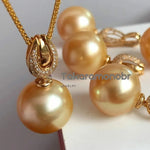 Load image into Gallery viewer, golden pearl necklace set
