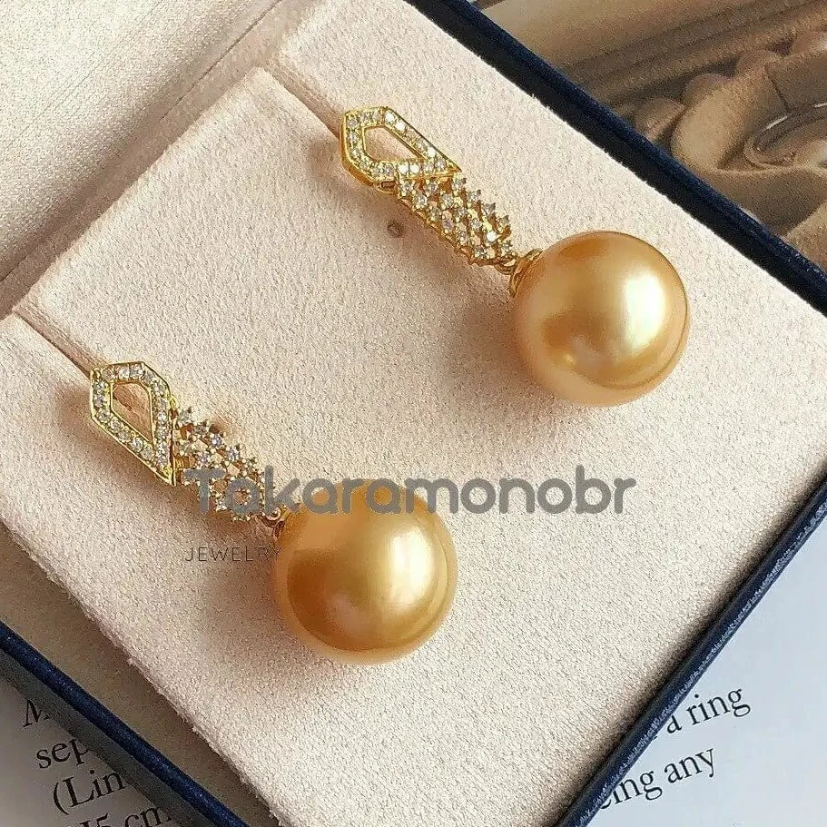 Gold diamond 2025 pearl earrings