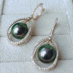 Load image into Gallery viewer, black green Tahitian pearl dangle earrings
