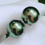 Load image into Gallery viewer, Tahitian green pearl earrings
