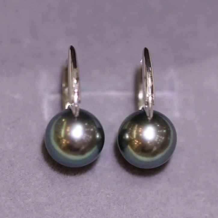 black green pearl stud earrings no diamond