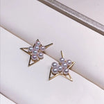 Load image into Gallery viewer, thin gold star tasaki  akoya earrings

