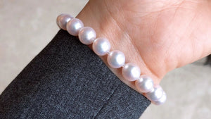 7.5-8.0 mm White Akoya Pearl Bracelet & Diamond in 18K Gold Clasp - takaramonobr