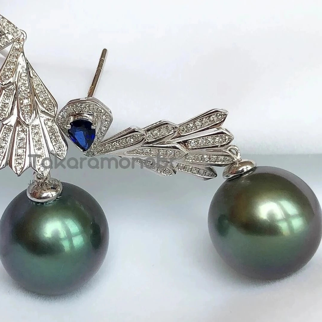 ruby peacock blue pearl earrings