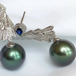 Load image into Gallery viewer, ruby peacock blue pearl earrings
