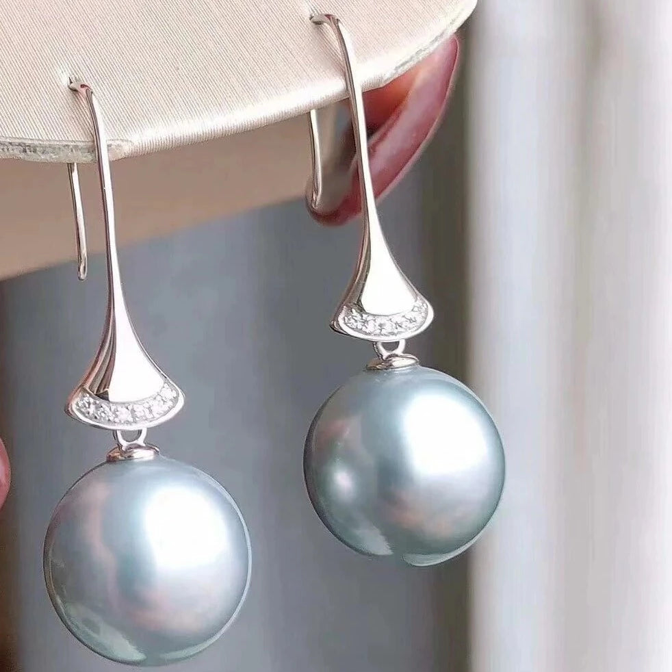 silver blue Tahitian pearl earrings