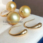 Load image into Gallery viewer, golden cultured pearl hoop earrings
